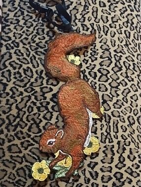 Embroidered Squirrel Applique with Yellow Flowers Necktie 👔